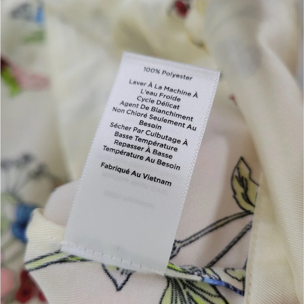 Talbots Floral Sleeveless Blouse‎ Womens Large Cream Tie Front Keyhole Back